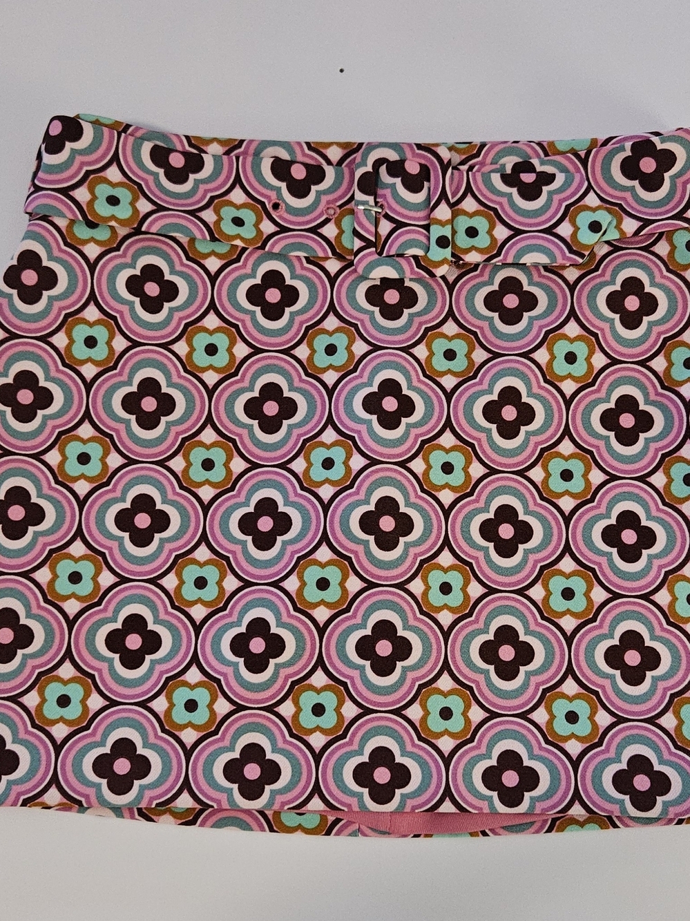 Zara Pink Turquoise Brown Floral Geometric Mini Skirt